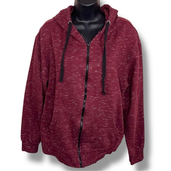 Large Mens Black Jack Burgundy Red Heather Hoodie Zip Closure Long Sleeve - Picture 1 of 13